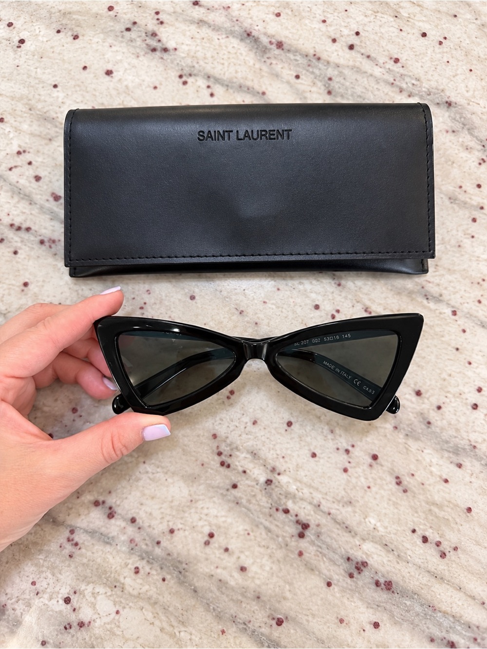 Saint Laurent Glossy Black Cat-Eye Sunglasses with Dark Lenses - Picture 2 of 4